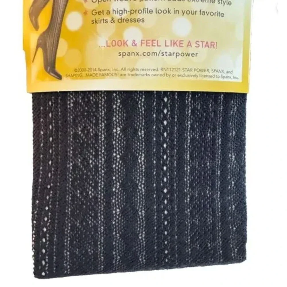 Spanx Star Power Open Weave Shaping Tights In Boudoir Size D Black NWT Coquette